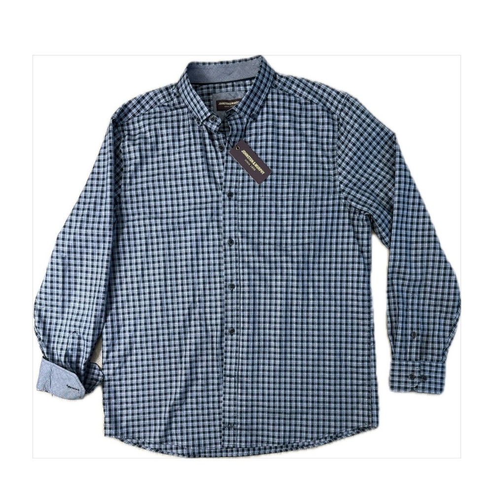 💕Johnston & Murphy Men’s button-up shirt in a blue & black check pattern - Large
